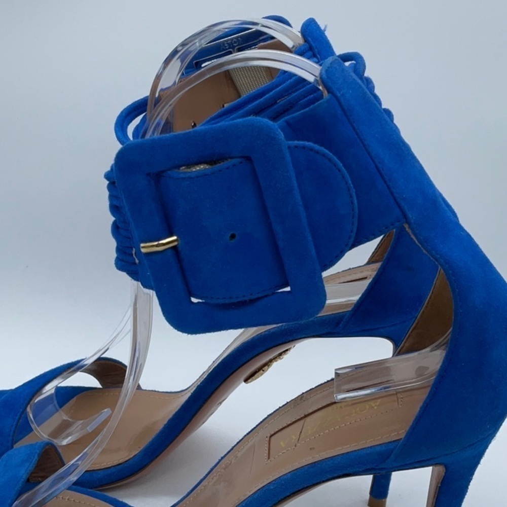EUC - Aquazzura Blue Casablanca 110 Suede Sandals - Picture 4 of 13
